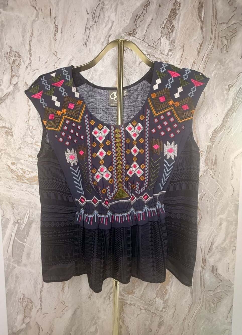One September Anthropologie Barranco Embroidered Multicolor Tunic Top Size M